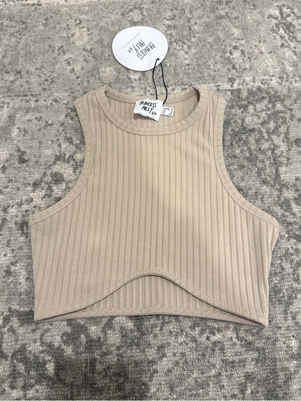 Princess Polly Taupe Ribbed Scoop-Hem Crop Tank